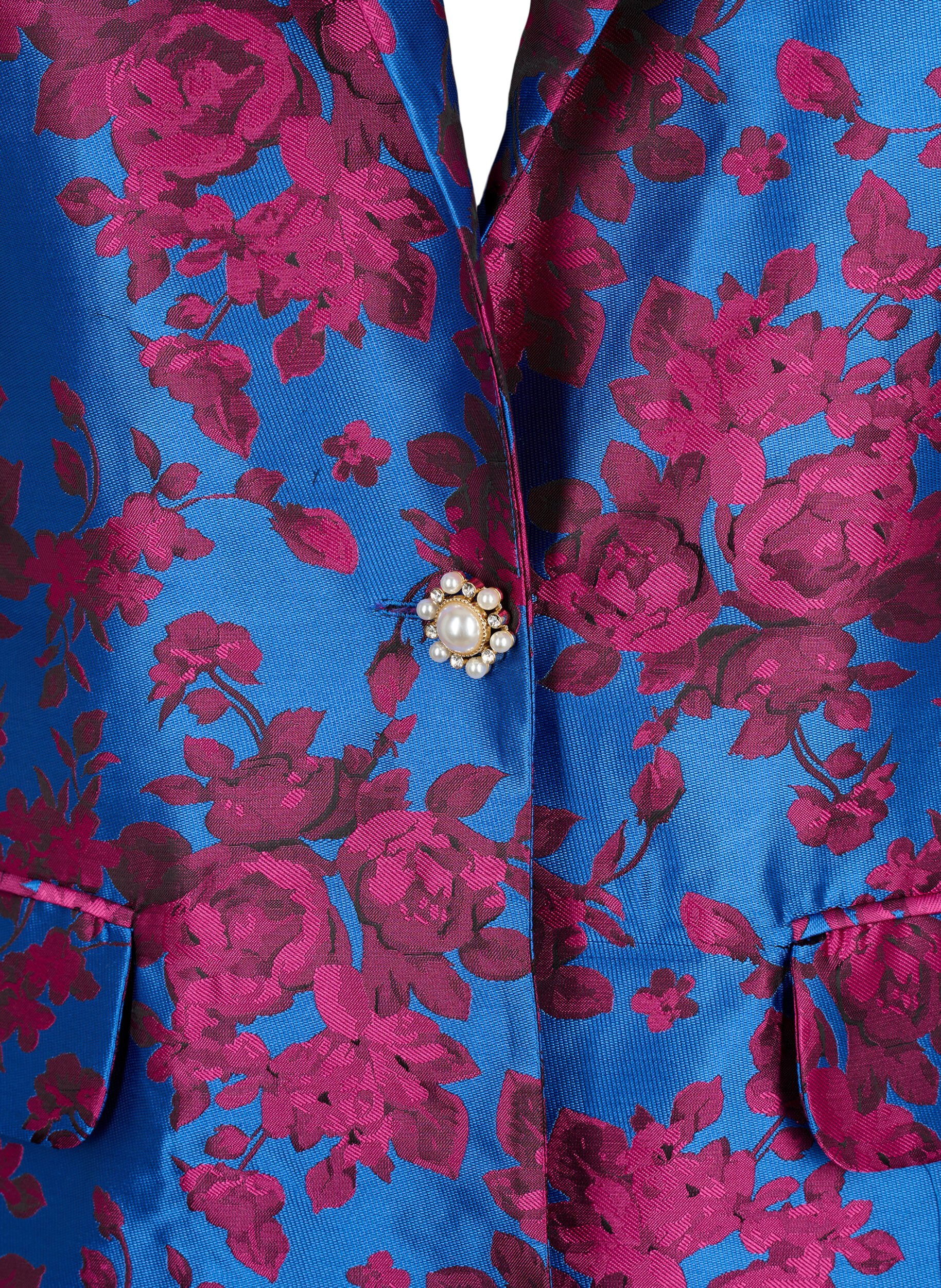ZizziGebl&uuml;mter Blazer mit Perlenknopf, Blue Quartz Jaquard, Packshot image number 2
