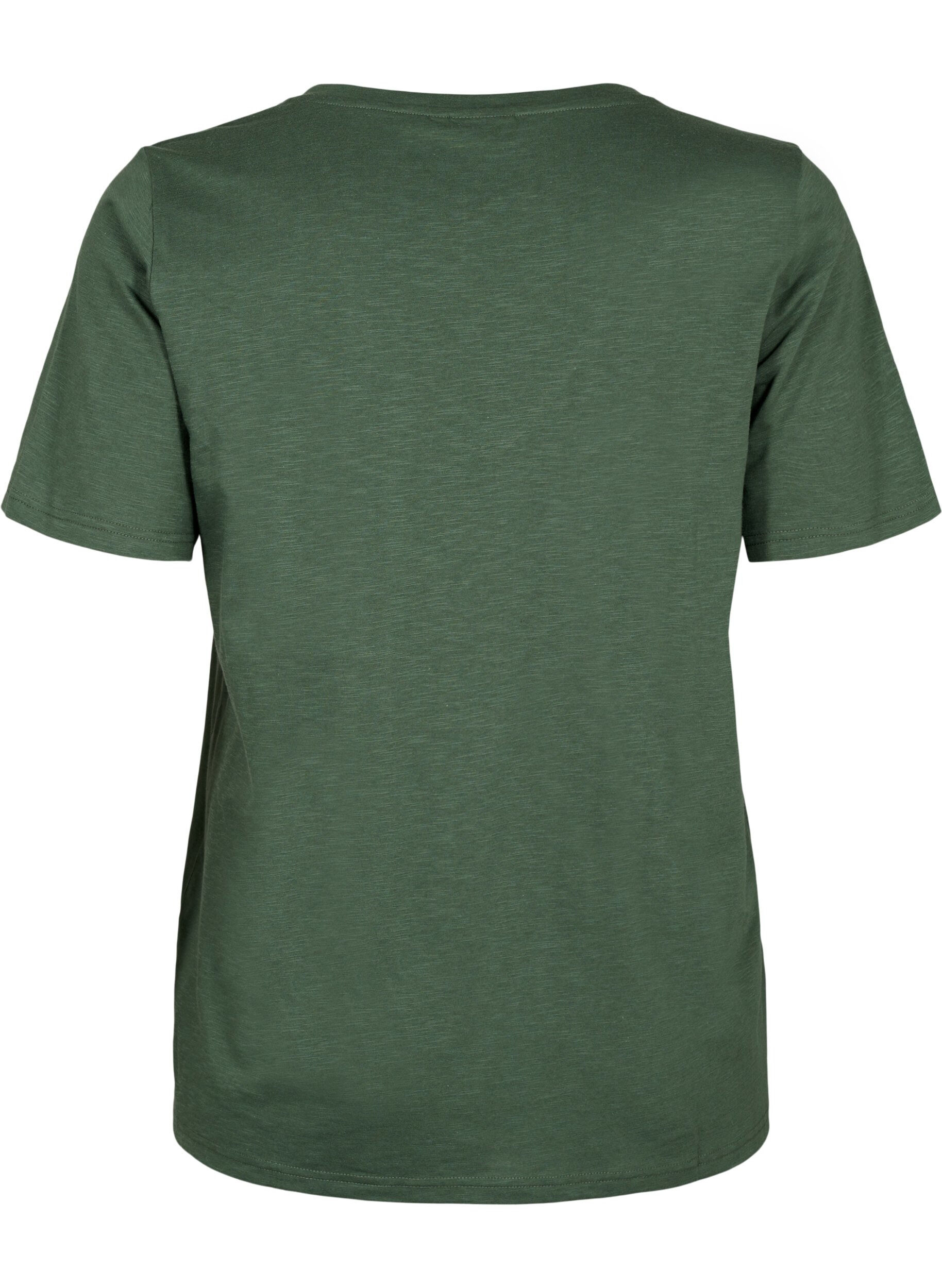 ZizziKurz&auml;rmeliges Basic T-Shirt mit V-Ausschnitt, Gr&uuml;n, Packshot image number 1