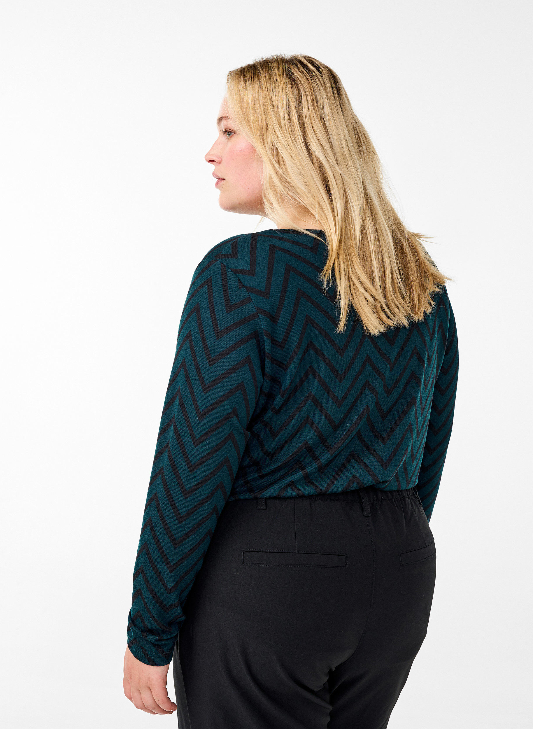 ZizziGemusterte Bluse mit langen &Auml;rmeln, Gr&uuml;n, Model image number 2