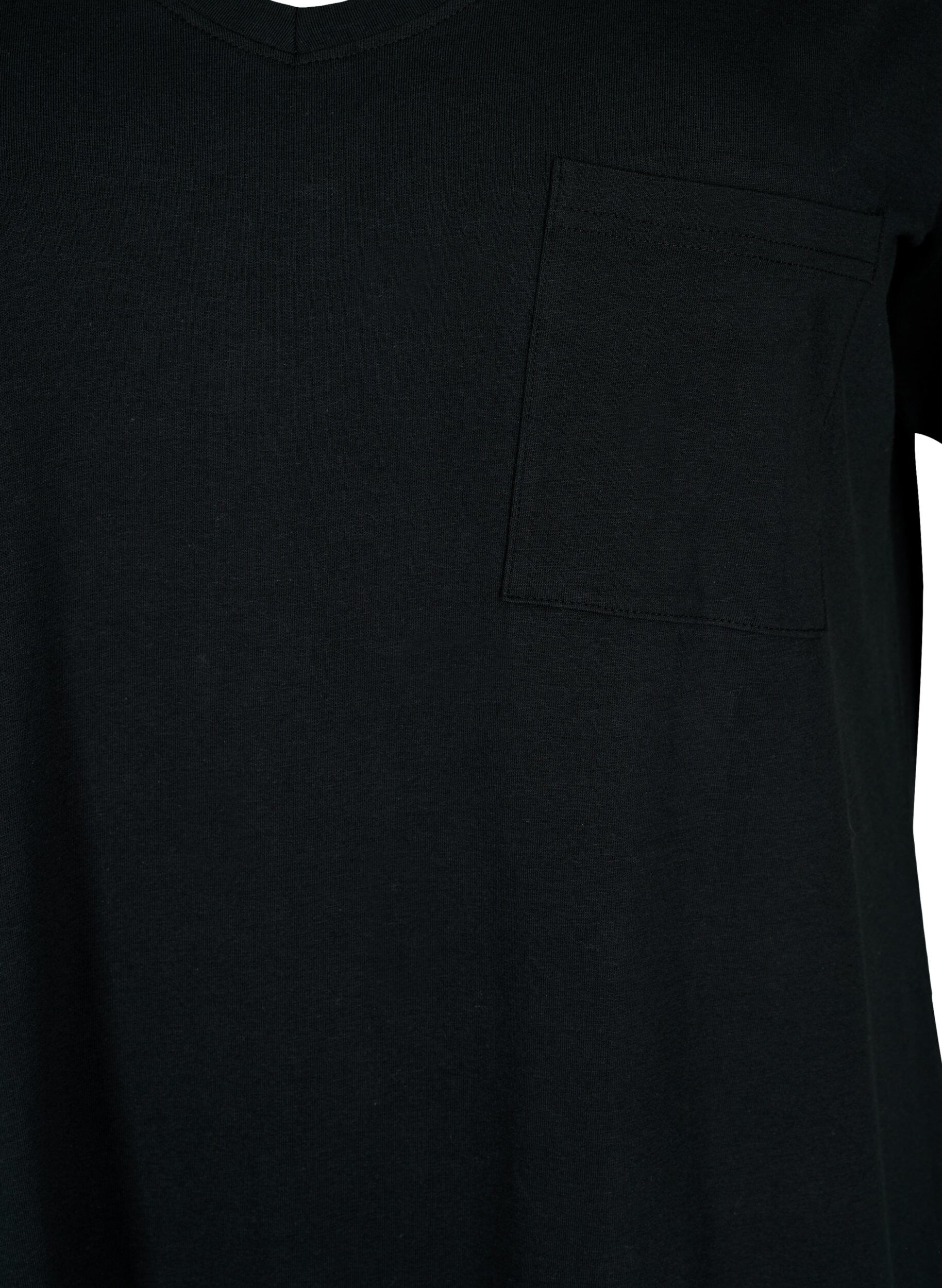 ZizziKurz&auml;rmeliges Baumwollkleid mit Schlitz, Black, Packshot image number 2