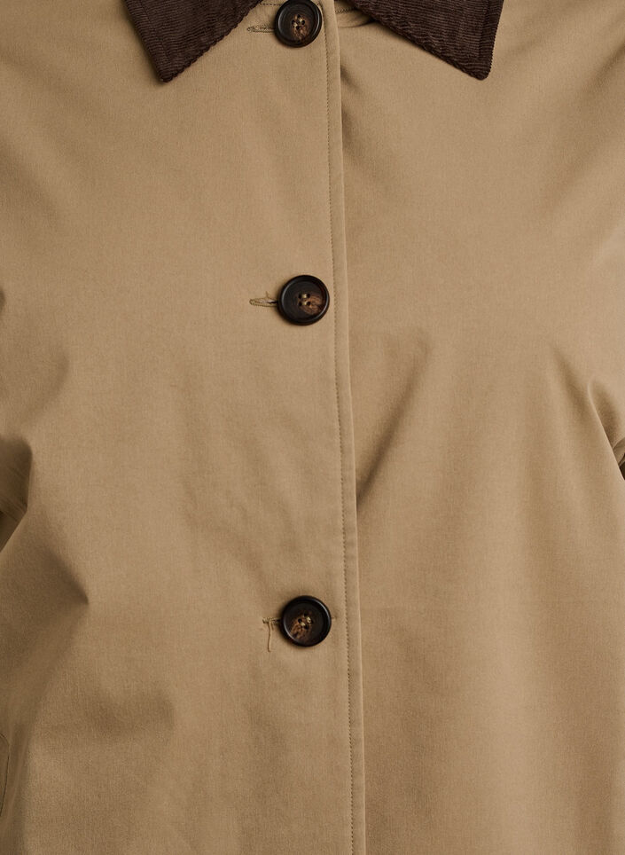 Mittellange Jacke mit Cordkragen, Beige, Packshot