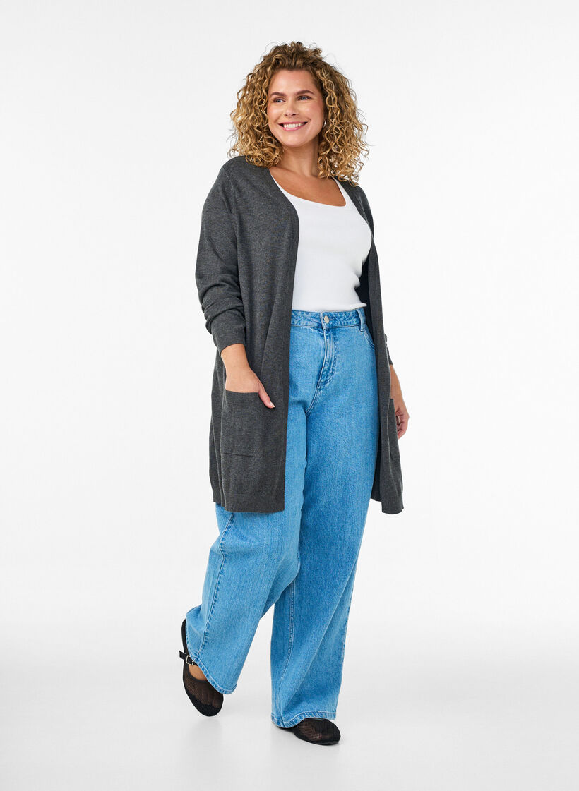 Lange Strickjacke aus einer Viskosemischung, Grau, Model image number 1