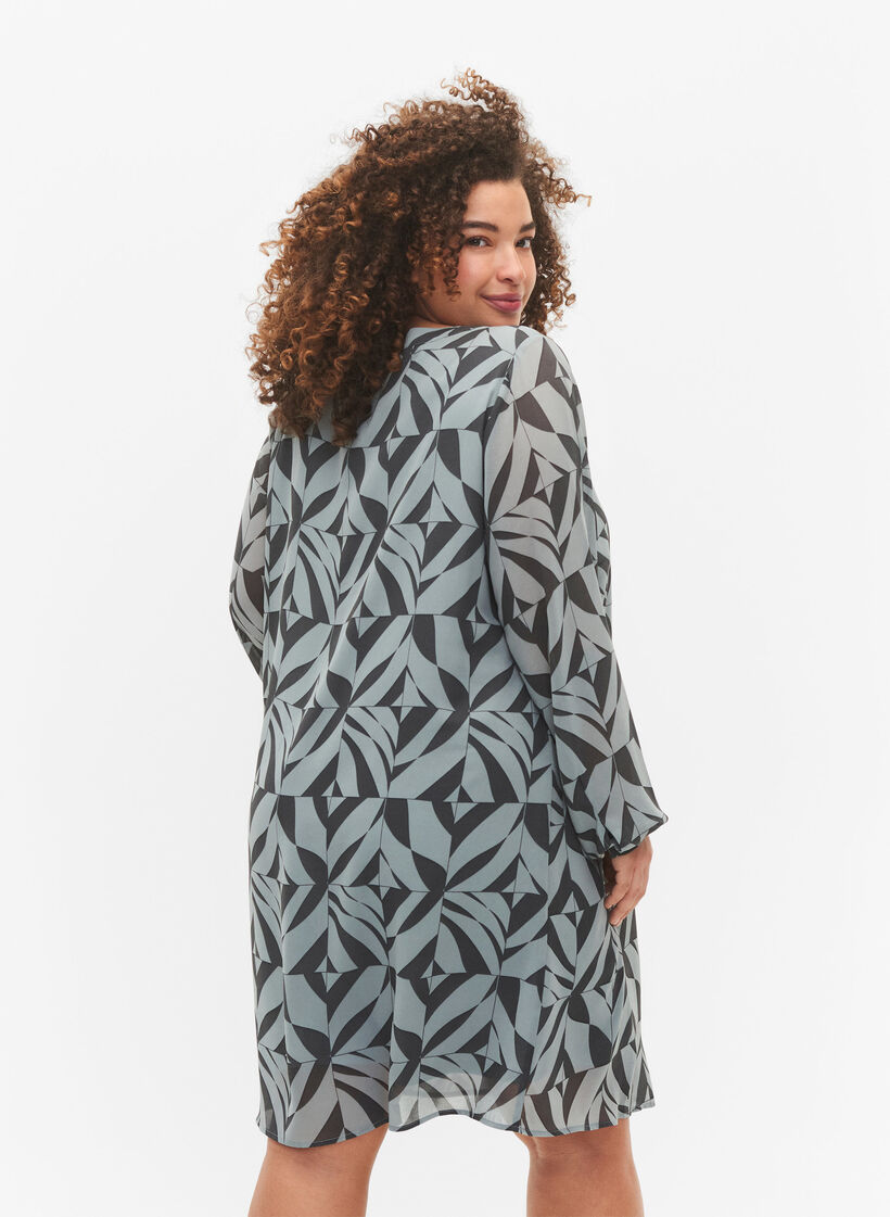 Langärmliges Kleid mit V-Ausschnitt, Graphic Leaf, Model image number 1