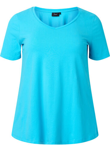 Einfarbiges basic T-Shirt aus Baumwolle, Blue Atoll, Packshot image number 0