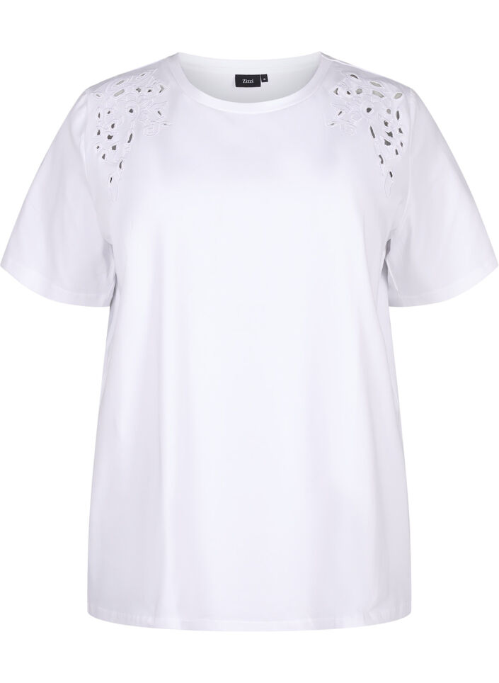 T-Shirt aus Bio-Baumwolle mit Stickereidetails, Bright White, Packshot image number 0