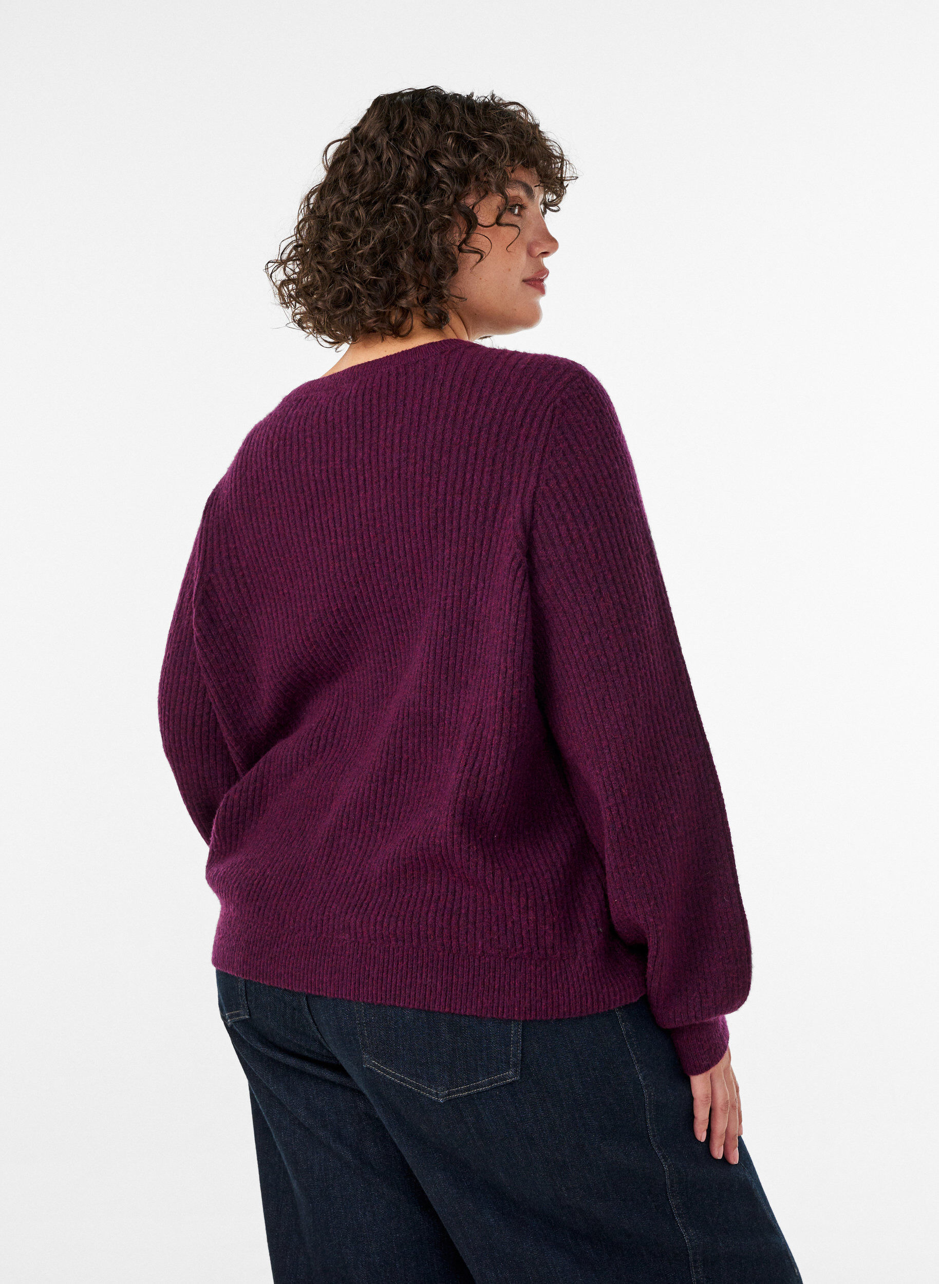 ZizziGerippter Pullover mit Ballon&auml;rmeln, Lila, Model image number 2