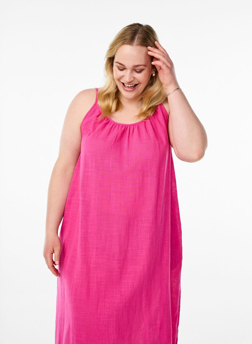 FLASH - Baumwollkleid mit Midi-Länge und Trägern, Pink, Model image number 2