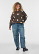 Strickbluse mit gepunktetem Muster, Braun, Model image number 1