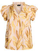 Bluse aus Viskose mit Bl&auml;tterprint und R&uuml;schendetails, Gelb, Packshot image number 0
