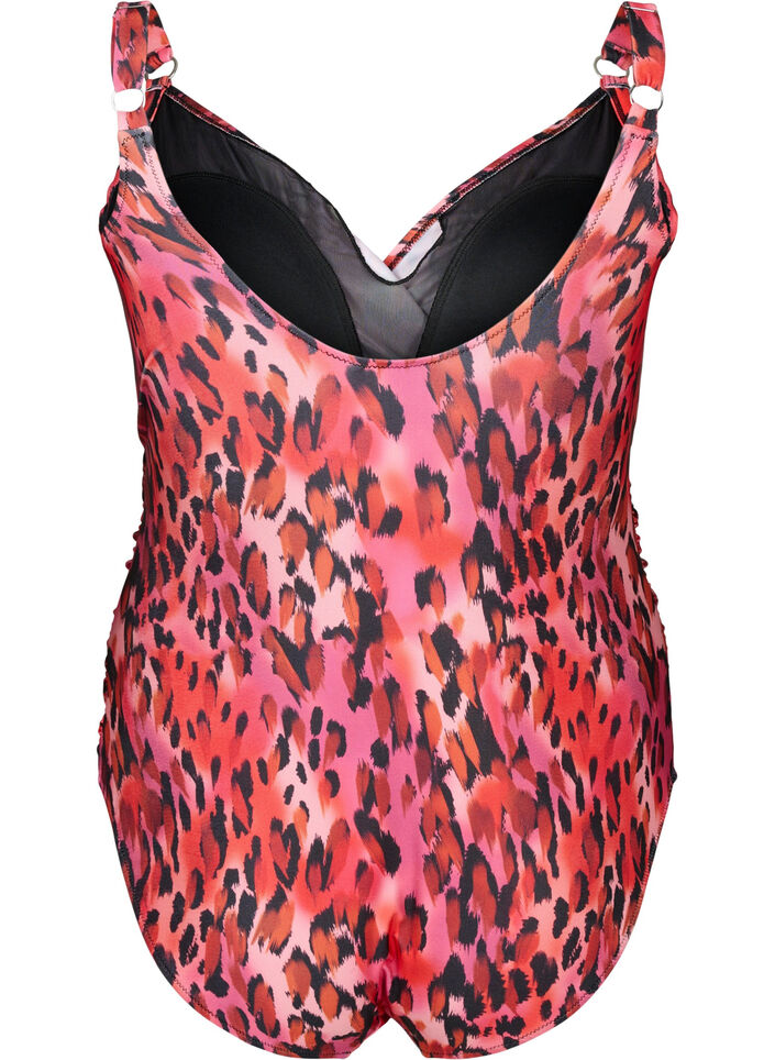 Badeanzug mit Print und Wickeleffekt, Red Leopard AOP, Packshot image number 1