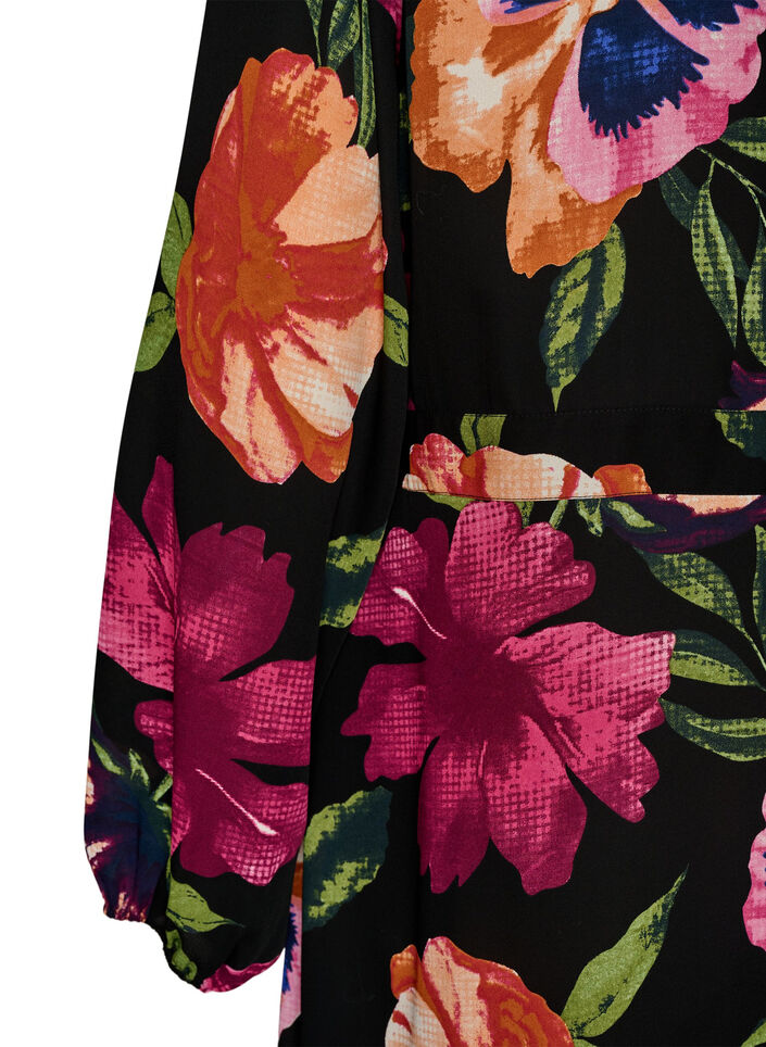 Maxikleid mit Wickelausschnitt und langen &Auml;rmeln, Schwarz, Packshot image number 3