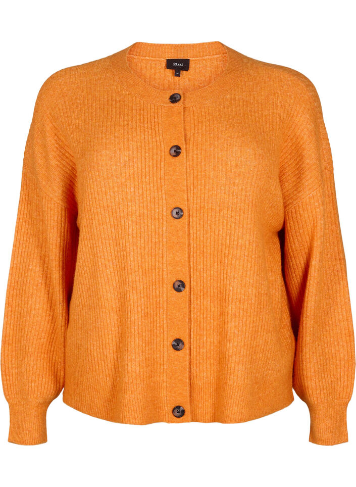Rippenstrick Strickjacke mit Knöpfen, Orange, Packshot image number 0