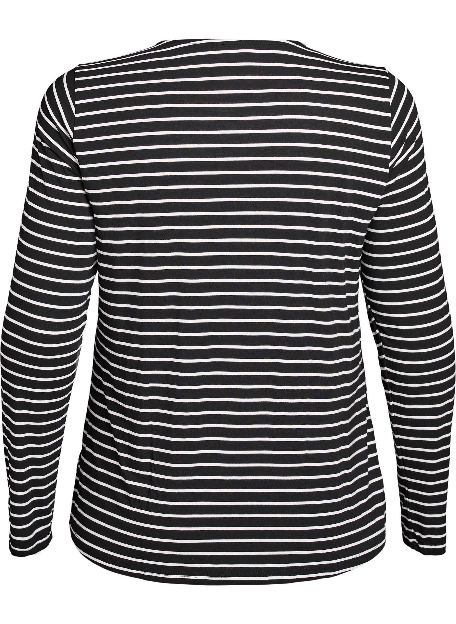 ZizziGestreifte Langarmbluse, Schwarz, Packshot image number 1