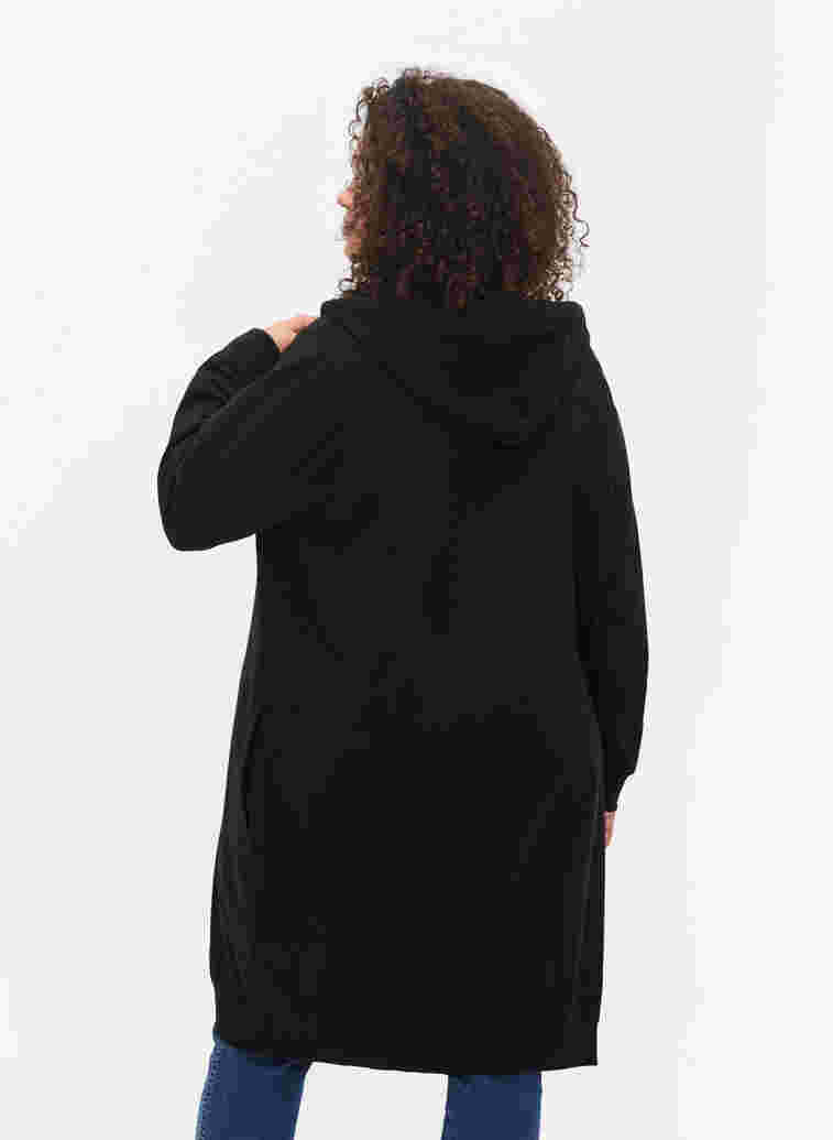 Lange Sweatjacke aus Baumwolle mit Kapuze, Black, Model image number 1