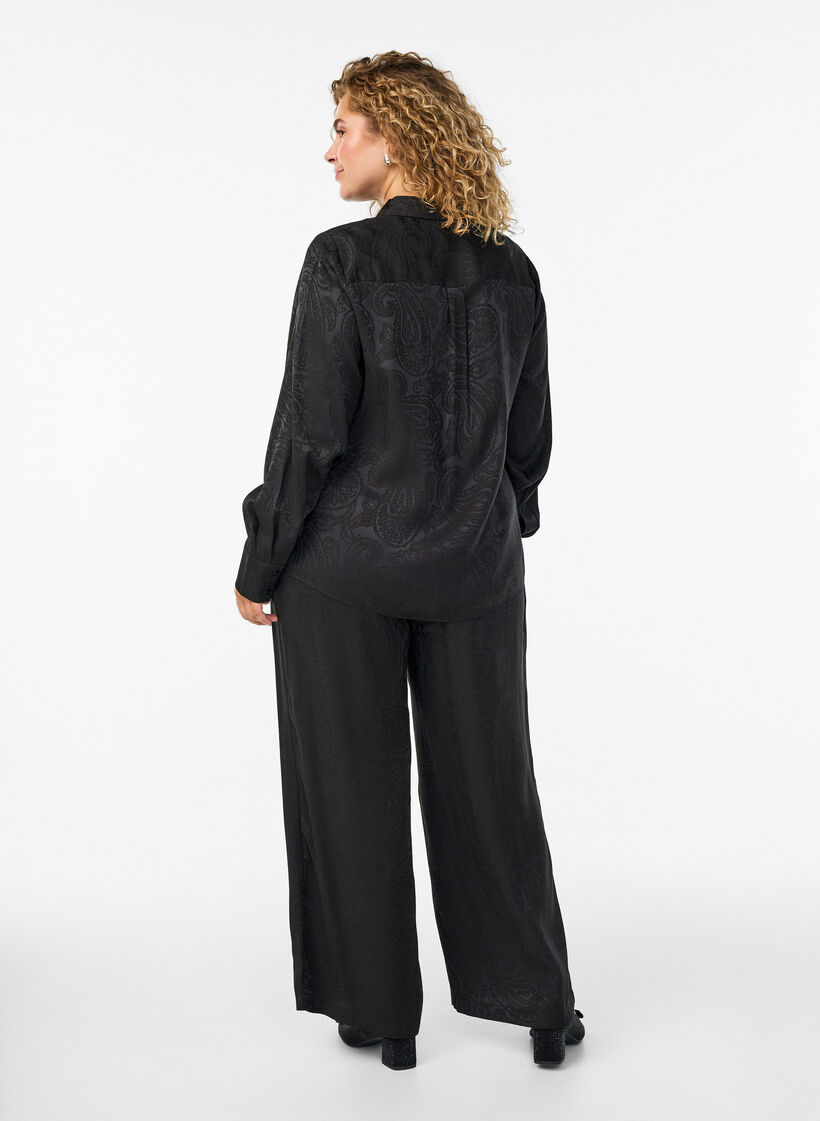 Weite Hose mit Paisleymuster und hoher Taille, Schwarz, Model image number 1