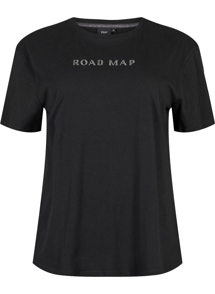 T-Shirt aus Bio-Baumwolle mit Schmucksteinen, Black, Packshot image number 0