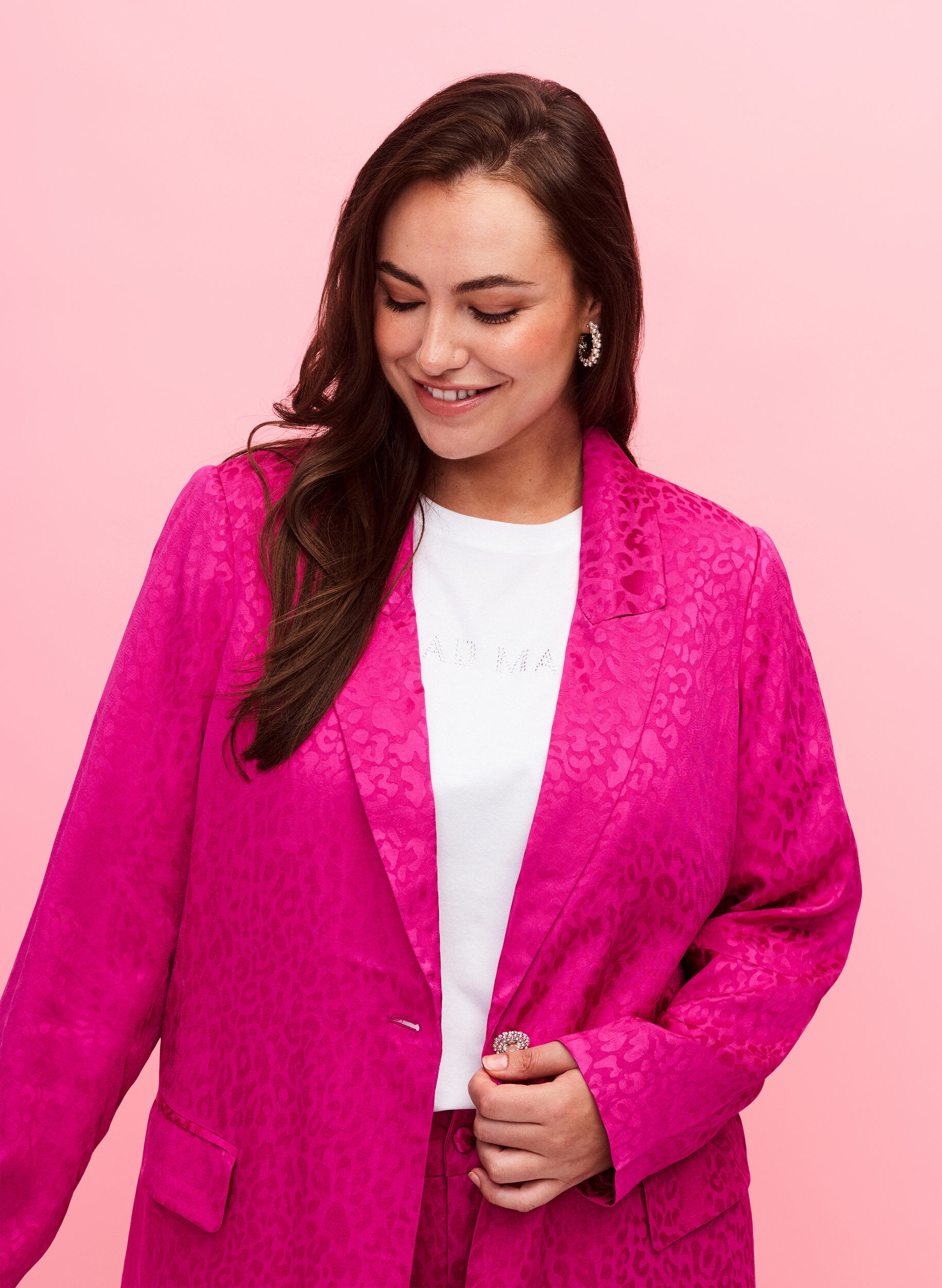 ZizziTon-in-Ton-Jacquard-Blazer aus Viskose, Rose Violet, Model image number 2