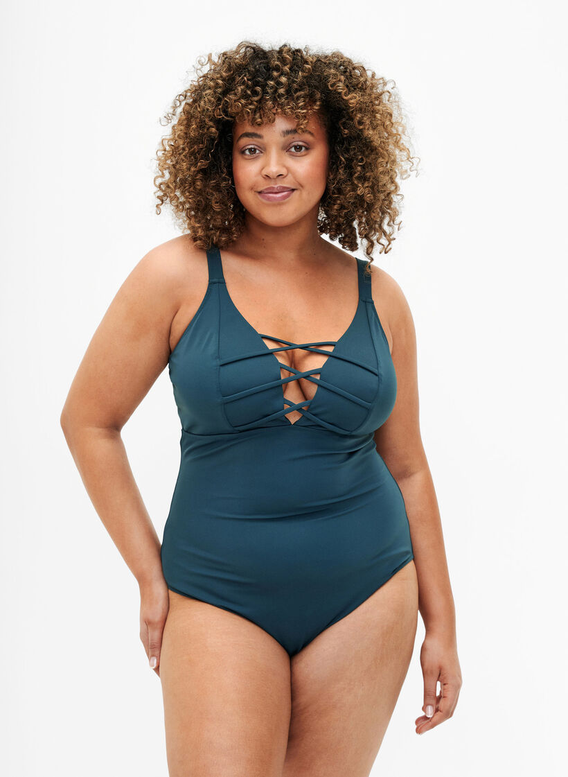 Badeanzug mit Schnürung, Dark Sea, Model image number 0