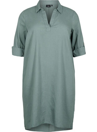 Kleid mit V-Ausschnitt und Kragen, Balsam Green, Packshot image number 0
