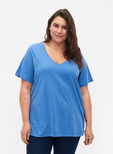 FLASH - T-Shirt mit V-Ausschnitt, Ultramarine, Model image number 0