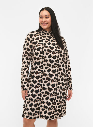 FLASH – Langärmeliges Kleid mit Rollkragen, Leopard AOP, Model image number 0