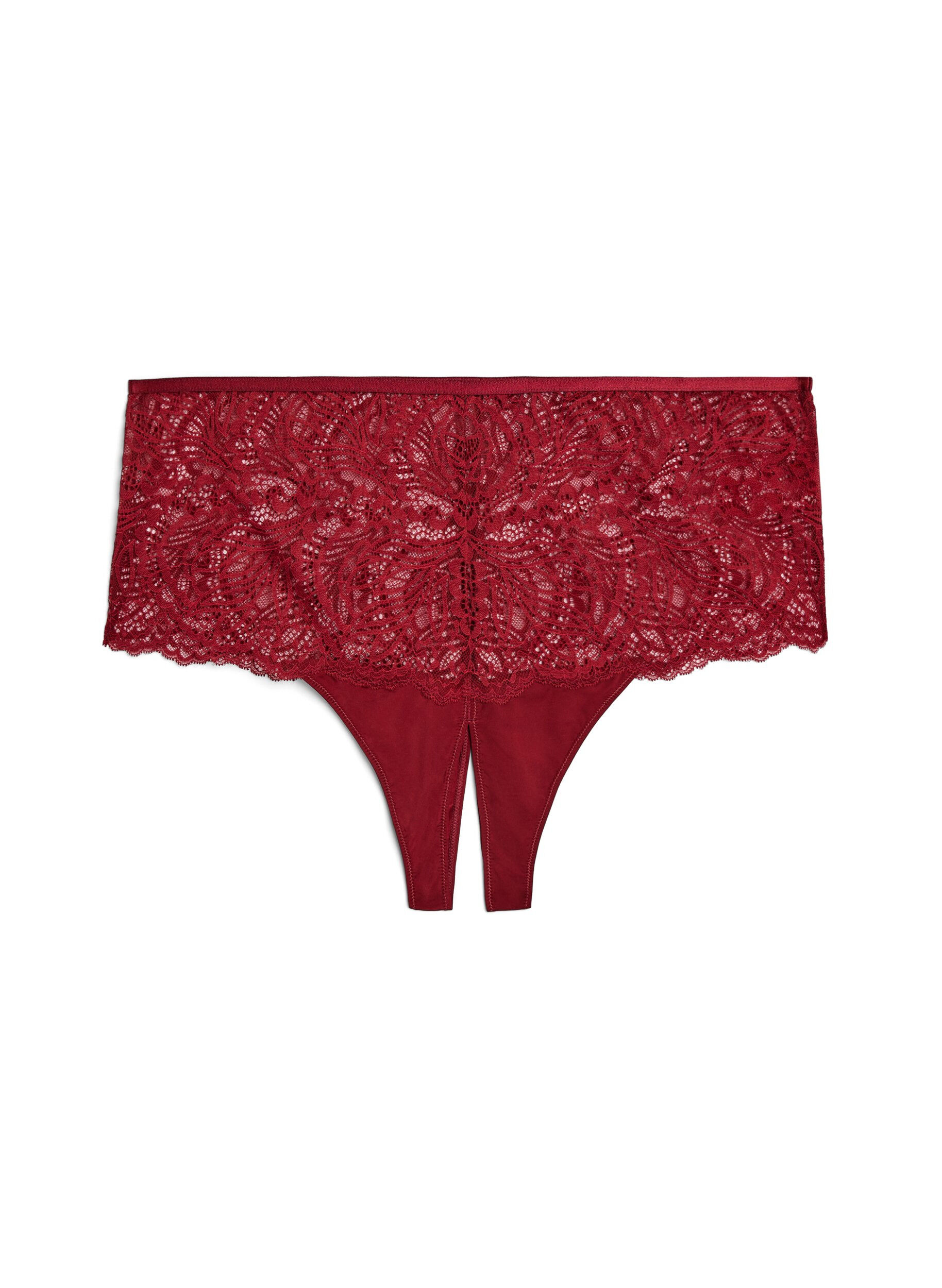 ZizziSchrittfreier Hipster-String mit Spitze und hoher Taille, Rot, Packshot image number 0
