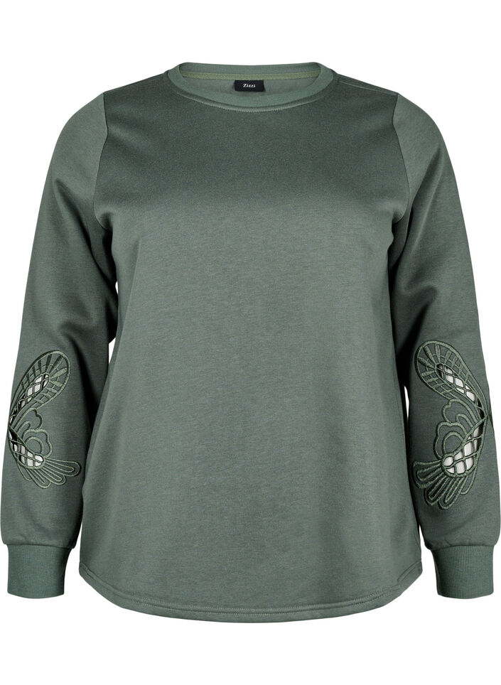 Sweatshirt mit aufgestickten Cut-Outs, Thyme, Packshot image number 0