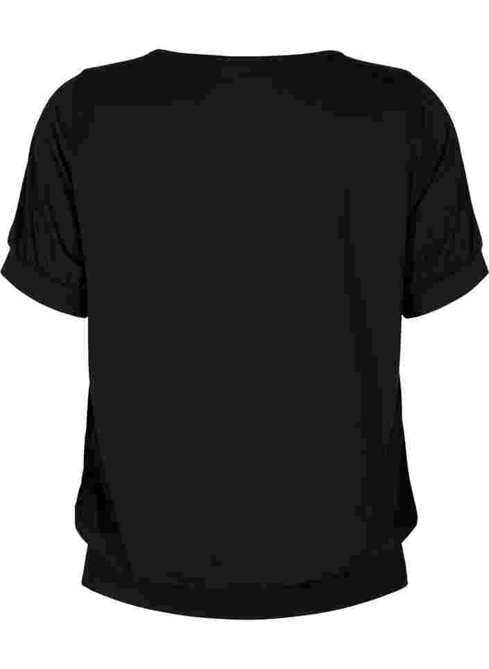 Unifarbenes Workout-Shirt mit V-Ausschnitt, Black, Packshot image number 1