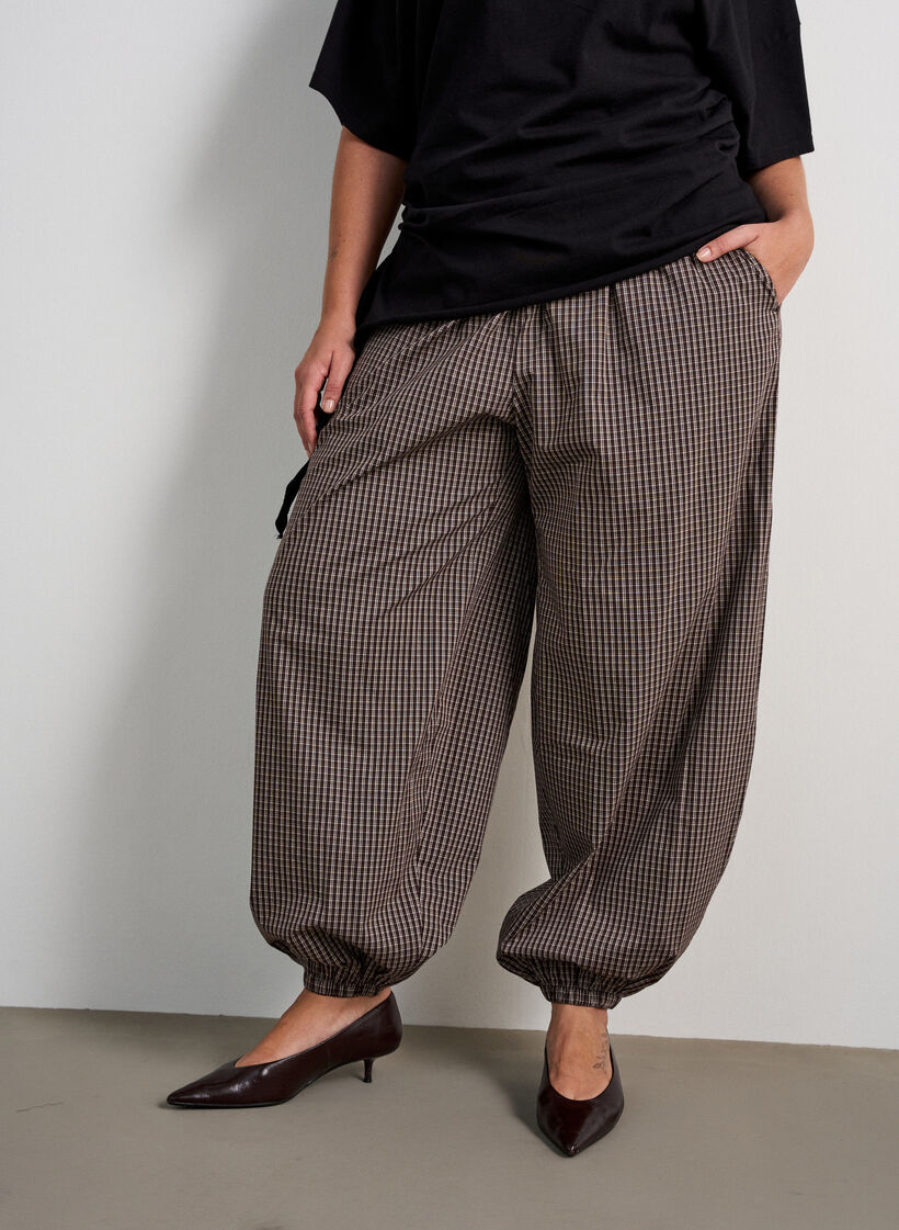 Ballonhose mit hoher Taille und Allover-Muster, Braun, Model image number 2