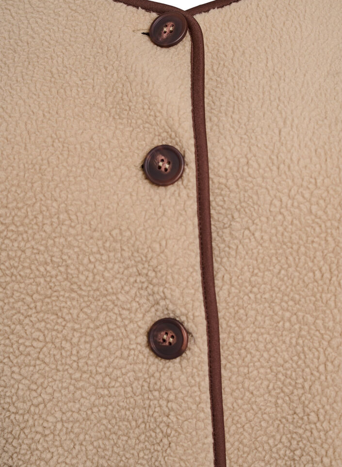 Weste aus Teddyfleece mit kontrastfarbenen Details, Beige, Packshot image number 2