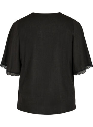 Bluse mit breiten 2/4-Ärmeln und Spitzendetails, Black, Packshot image number 1