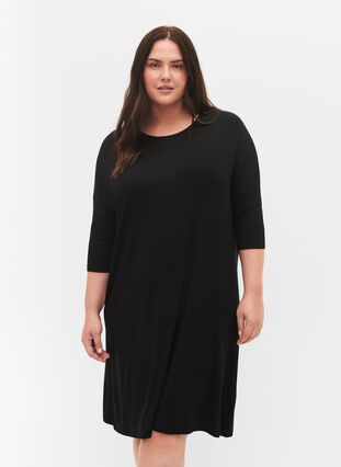 Jerseykleid aus Viskose mit 3/4 Ärmeln, Black, Model image number 0