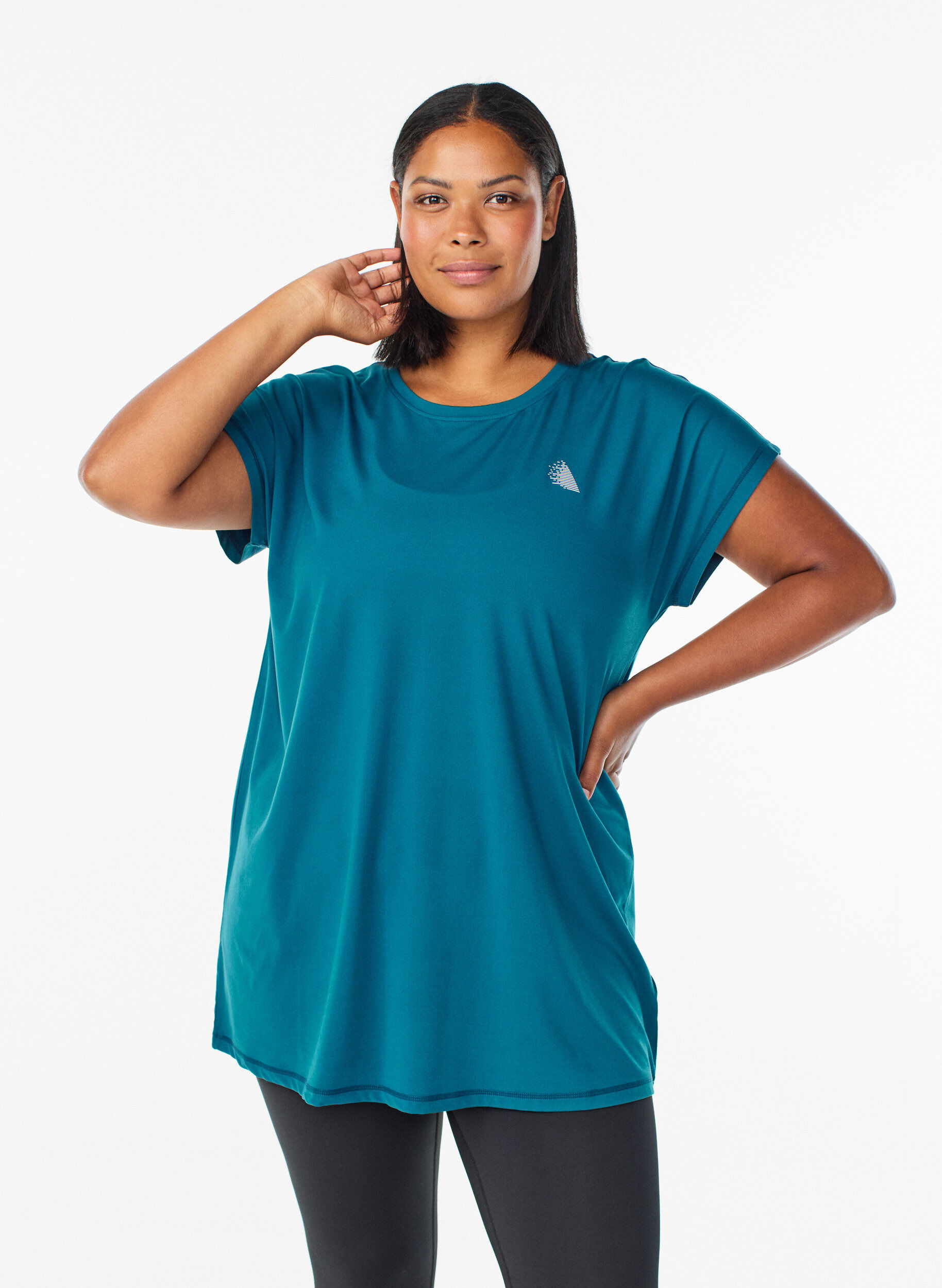 Langes Trainingsshirt, Petrol, Model