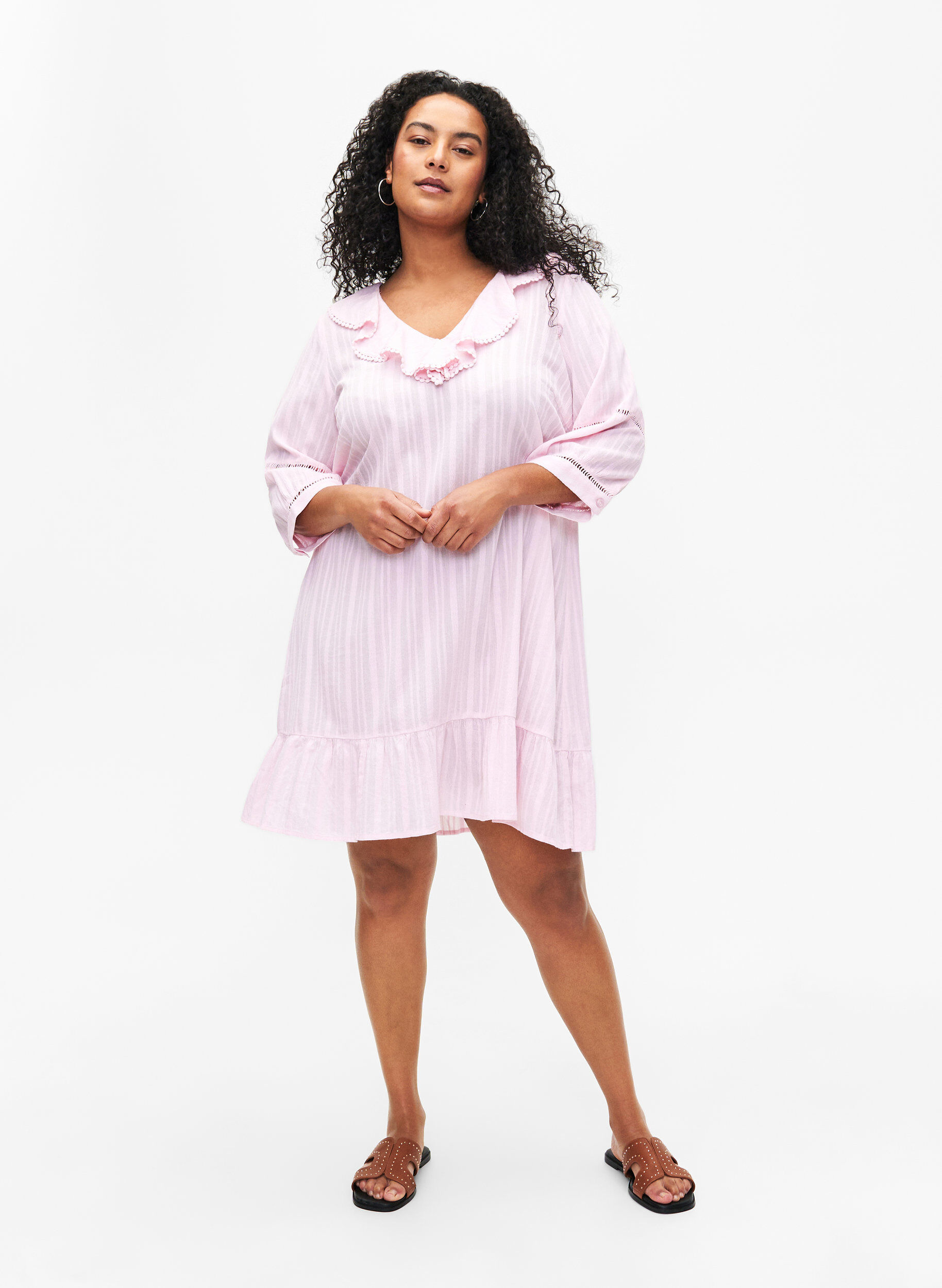 ZizziKleid aus Baumwoll-Viskose-Mix mit 3/4-&Auml;rmeln, Almond Blossom, Model image number 2