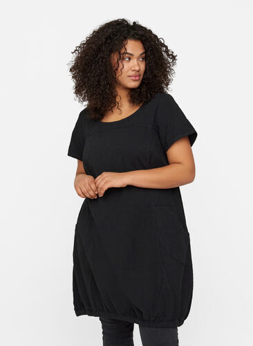 Kurzarm Kleid aus Baumwolle, Black, Model image number 0