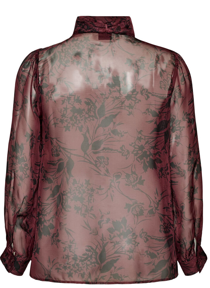 Transparente Hemdbluse mit Blumenmuster und Bindedetail, Dunkles Bordeaux, Packshot image number 1