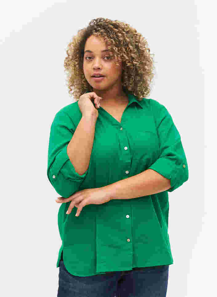 Bluse mit 3/4-Ärmeln und Knöpfen, Jolly Green, Model