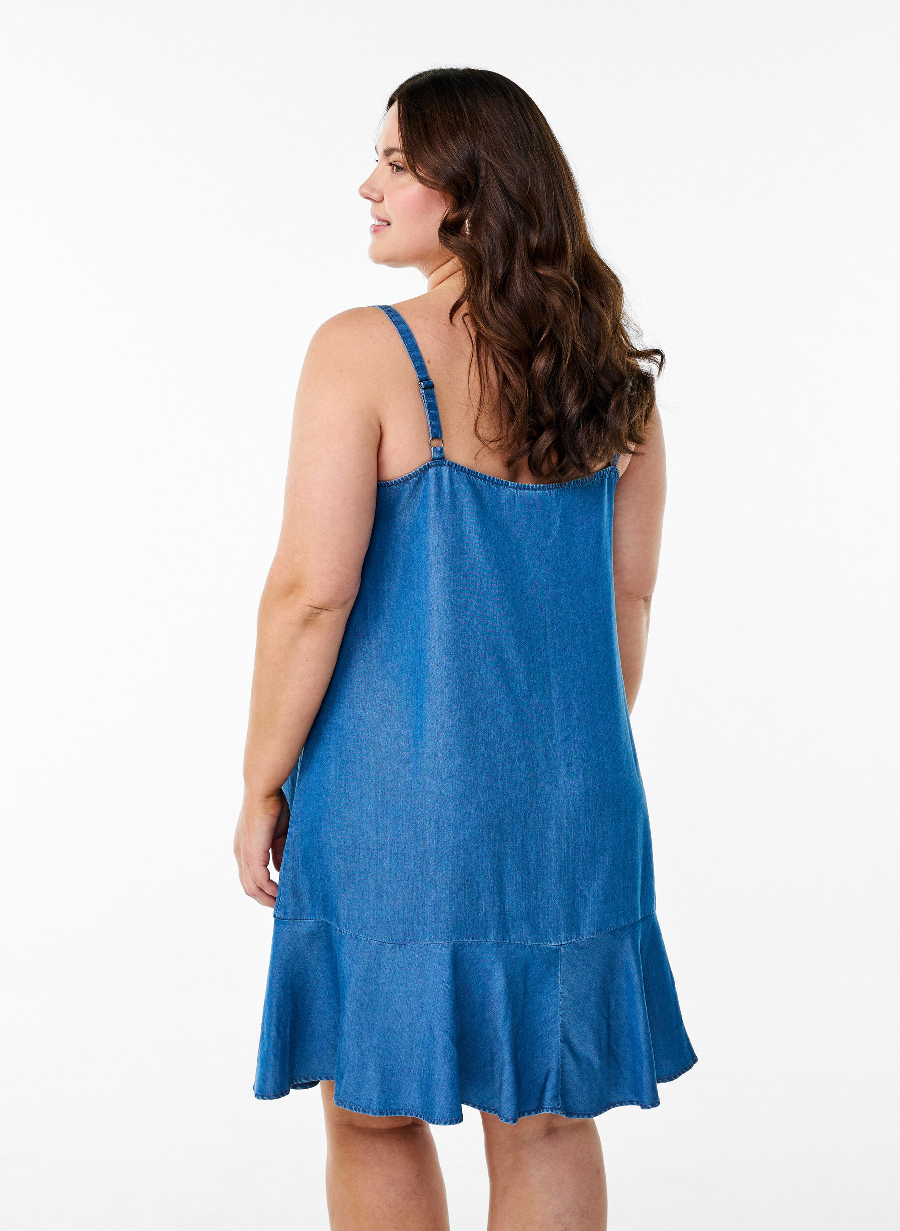 ZizziMidikleid aus Denim mit Spaghettitr&auml;gern, Blau, Model image number 2