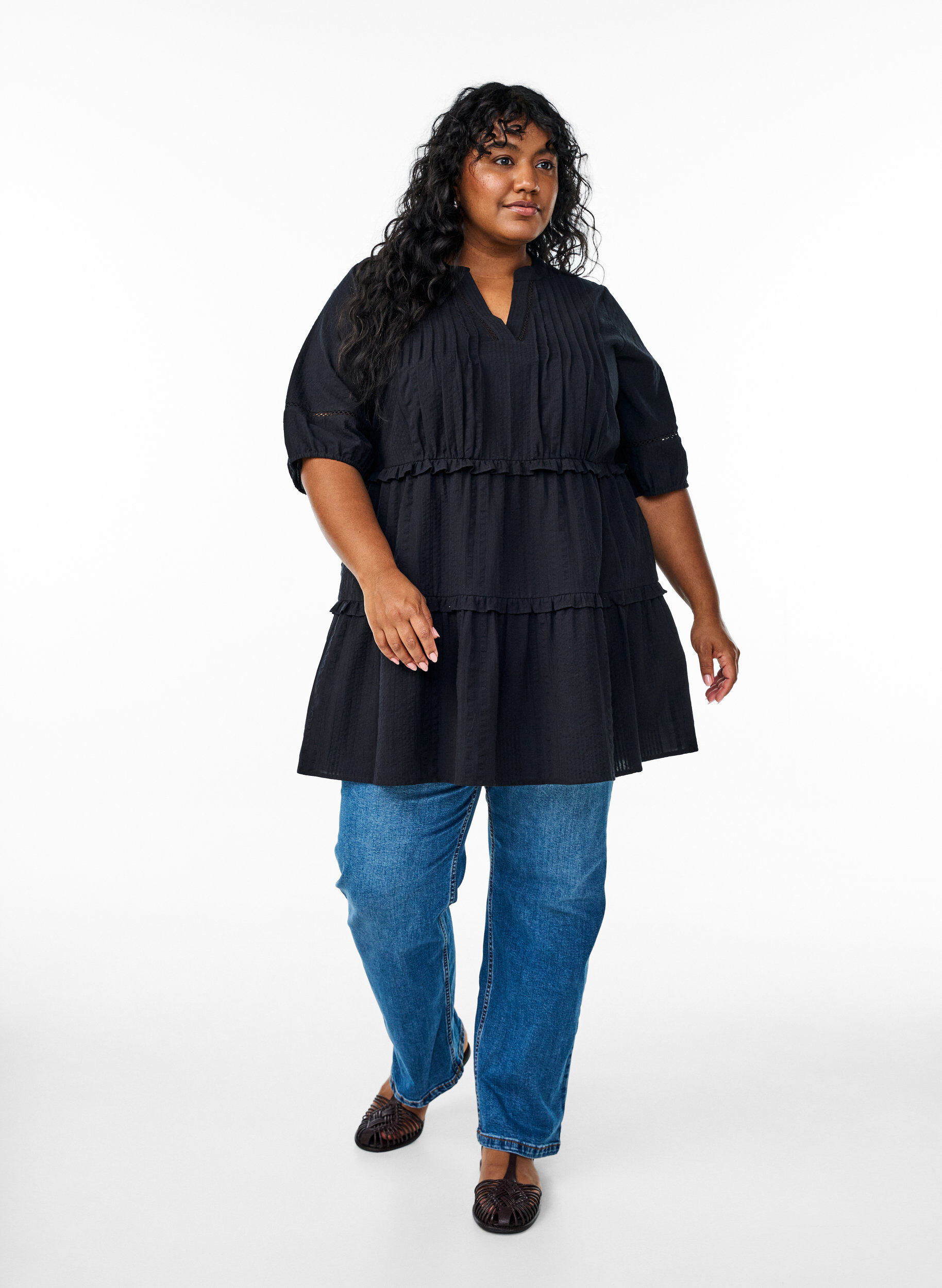 ZizziA-f&ouml;rmige Tunika mit R&uuml;schen., Schwarz, Model image number 1