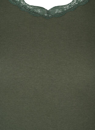 Langarm Bluse mit Rippmuster und Spitzendetails, Thyme, Packshot image number 2