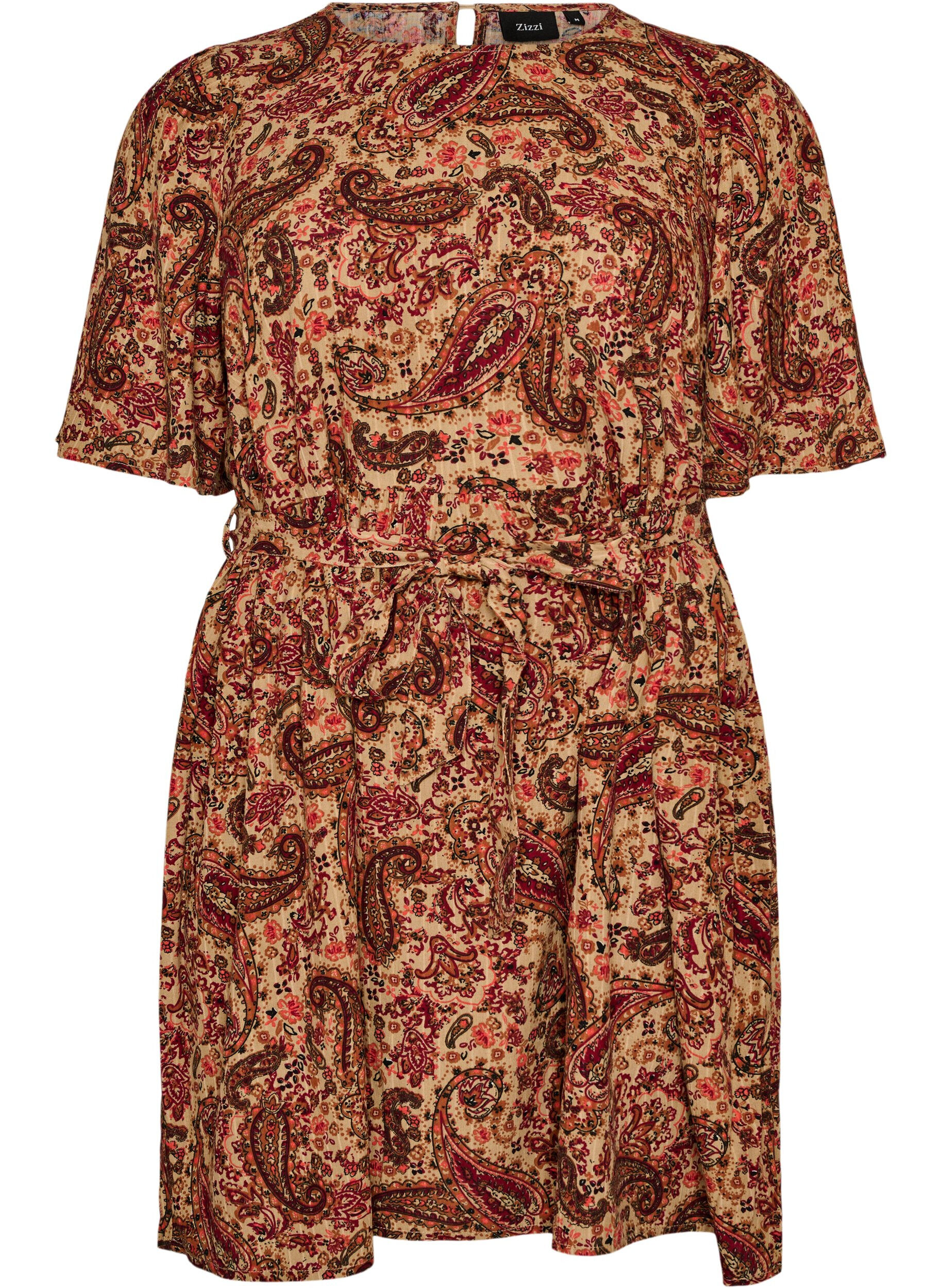 ZizziKleid mit Paisleymuster und Bindeg&uuml;rtel, Braun, Packshot image number 0