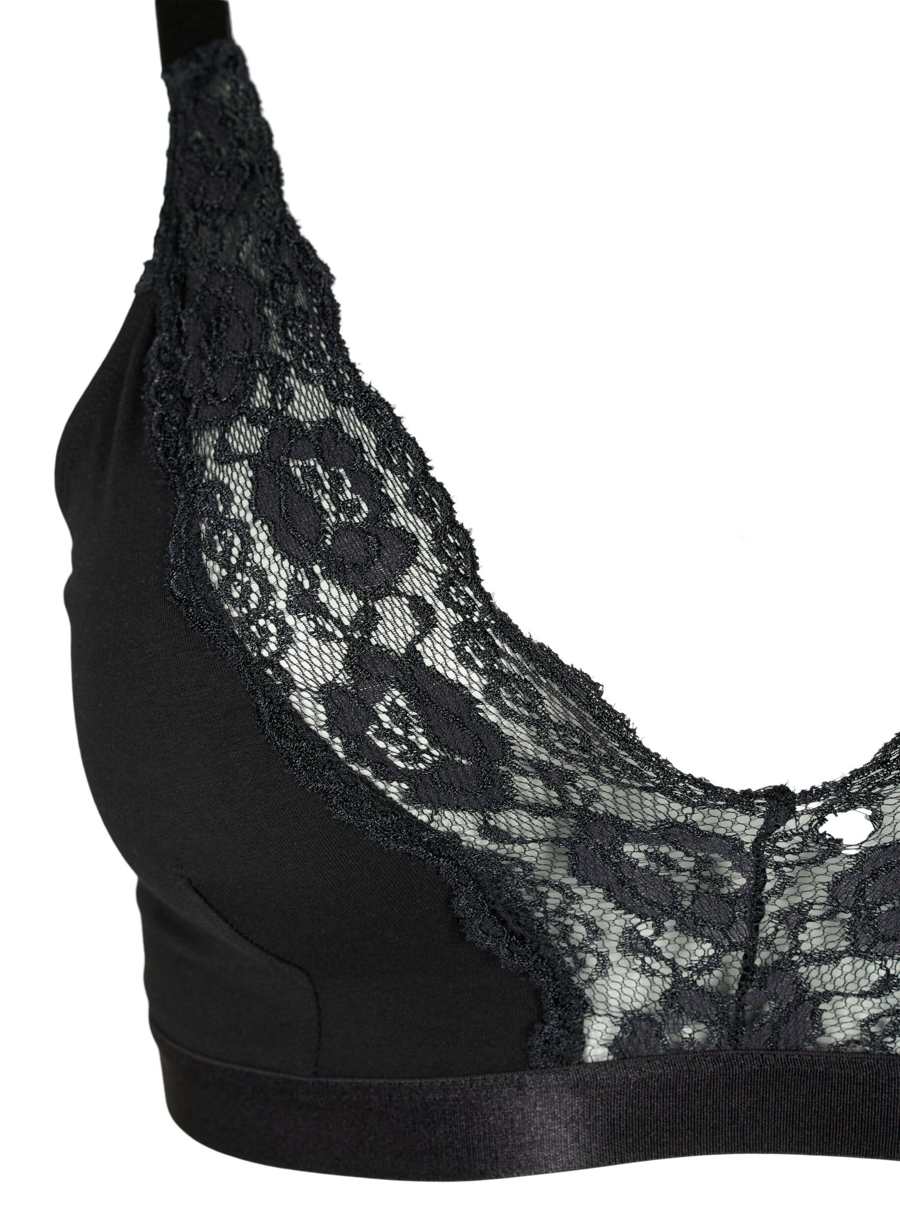 ZizziBaumwoll-Bralette mit Spitze, Schwarz, Packshot image number 2