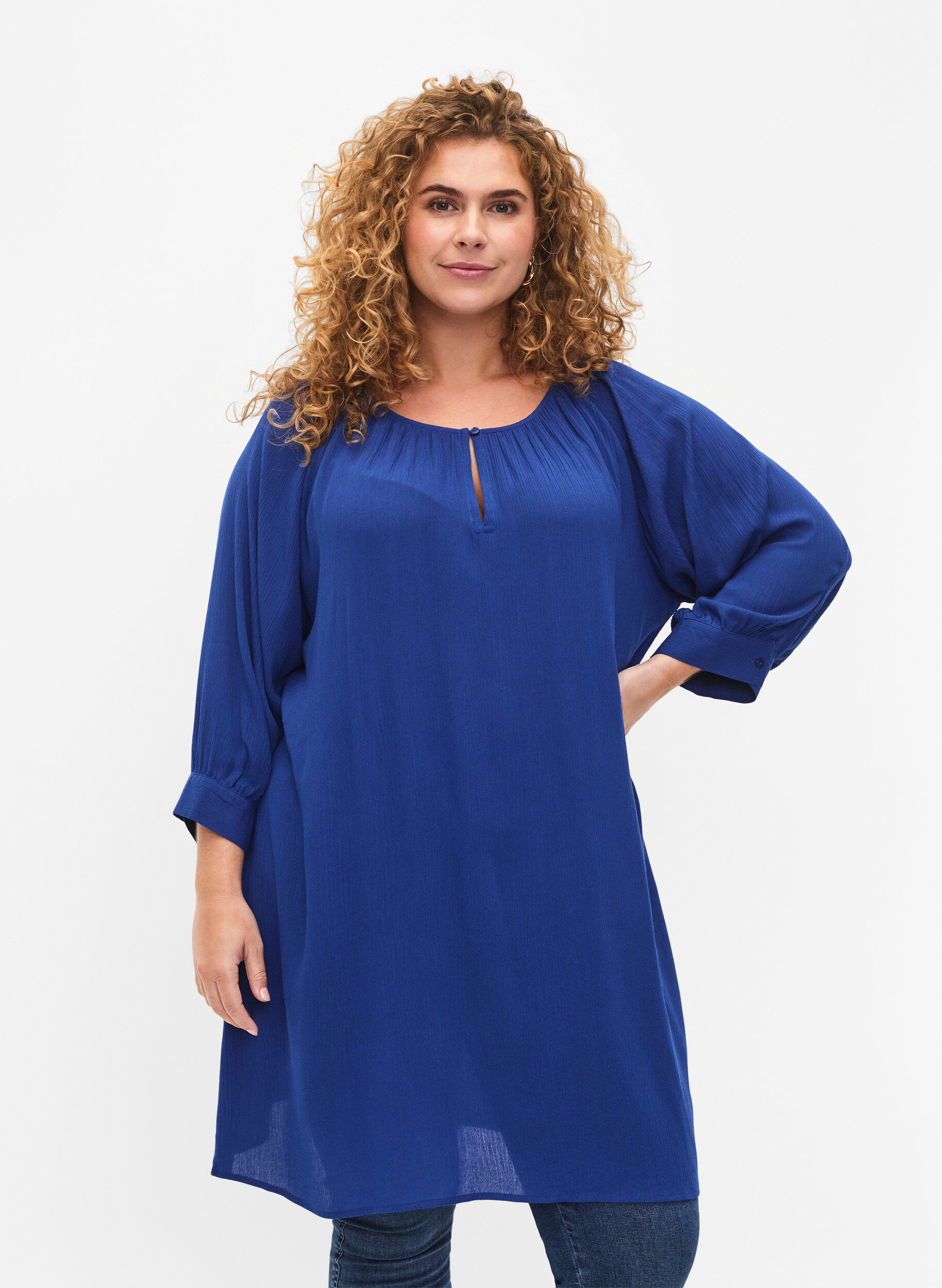 ZizziViskosetunika mit 3/4-&Auml;rmeln, Blau, Model image number 0