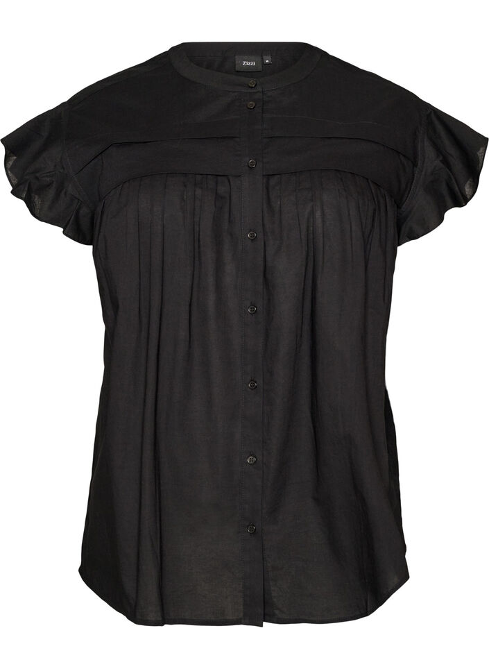 &Auml;rmellose Hemdbluse in A-Linie aus Baumwolle, Schwarz, Packshot image number 0