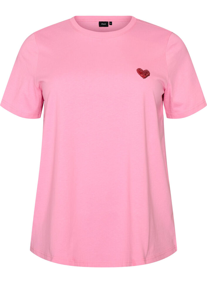 T-Shirt mit Pailletten-Herz und buntem R&uuml;ckenprint, Pink, Packshot image number 0