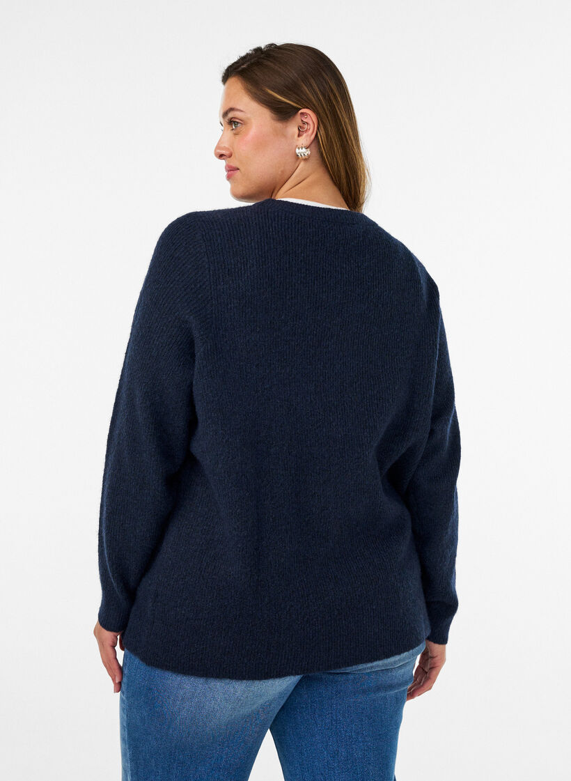 Melierte Strickbluse mit Rundhalsausschnitt, Blau, Model image number 2
