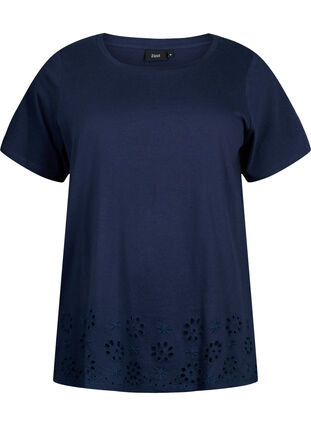 T-Shirt aus Baumwolle mit Broderi anglaise, Navy Blazer, Packshot image number 0