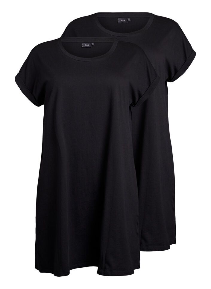 2er-Pack T-Shirt-Kleid mit kurzen Ärmeln, Schwarz, Packshot image number 0