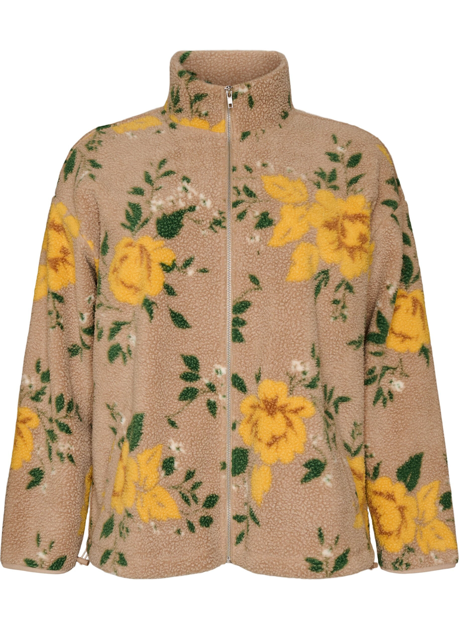 Gebl&uuml;mte Fleecejacke mit hohem Kragen und Rei&szlig;verschluss