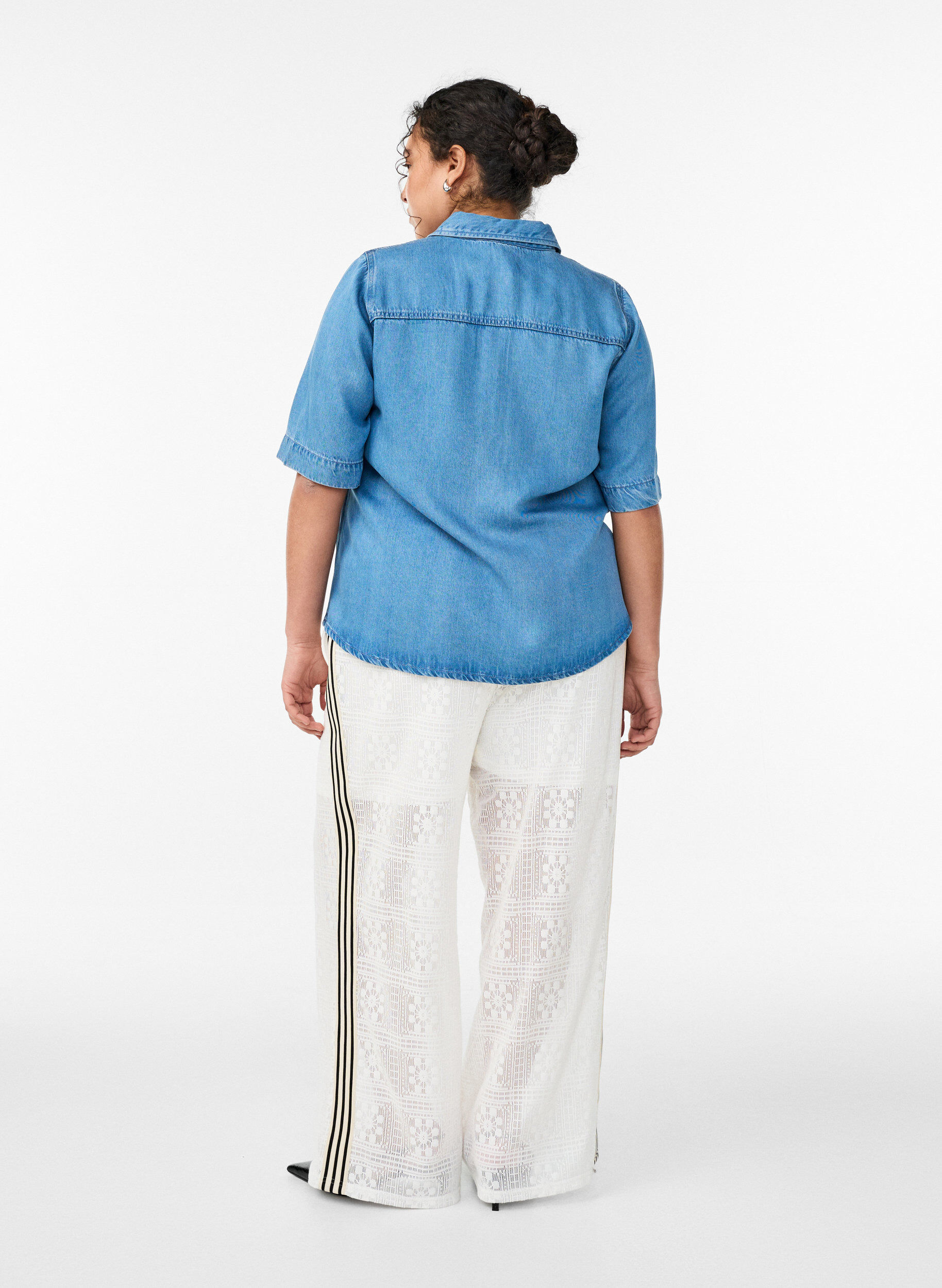 ZizziWeite Spitzenhose mit Kontraststreifen, Wei&szlig;, Model image number 2